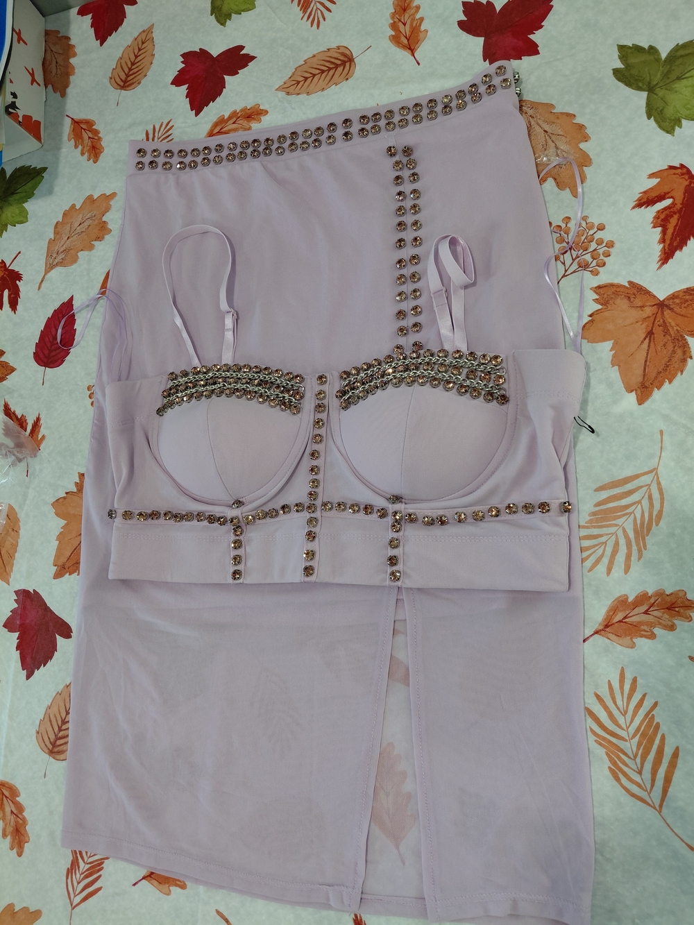 Women’s Embellished Light Lavender Bustier & Skirt Set